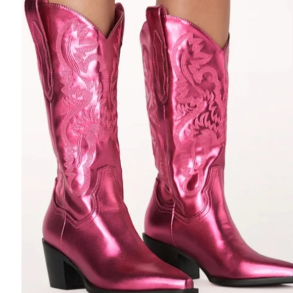 Billini Metallic Fuscia Pink Cowboy Boots, Vibrant Western Style, Size 8 - Picture 3 of 7